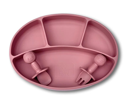 Silicone Suction Baby Divided Plate + Easy Grip Fork & Spoon